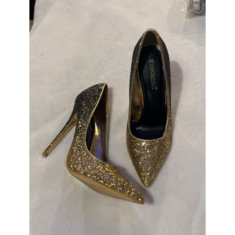 Shoedazzle‎ Gold Black Ombre Glitter Pointed Toe Stiletto Pumps Womens 7.5